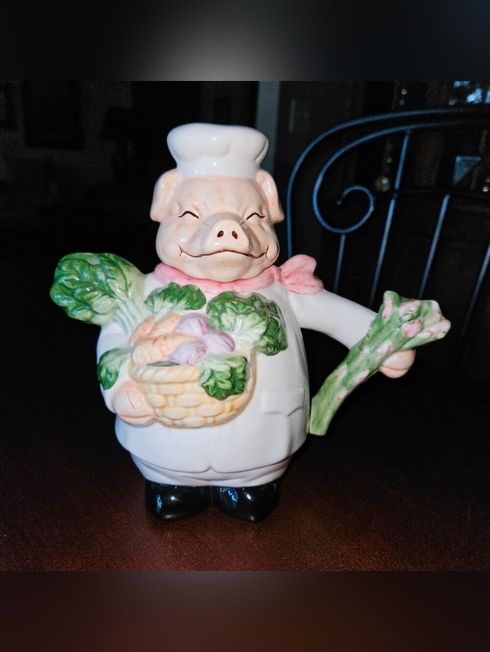 TEA POT CHEF PORKE` - Veggie Toting Ceramic Pig
